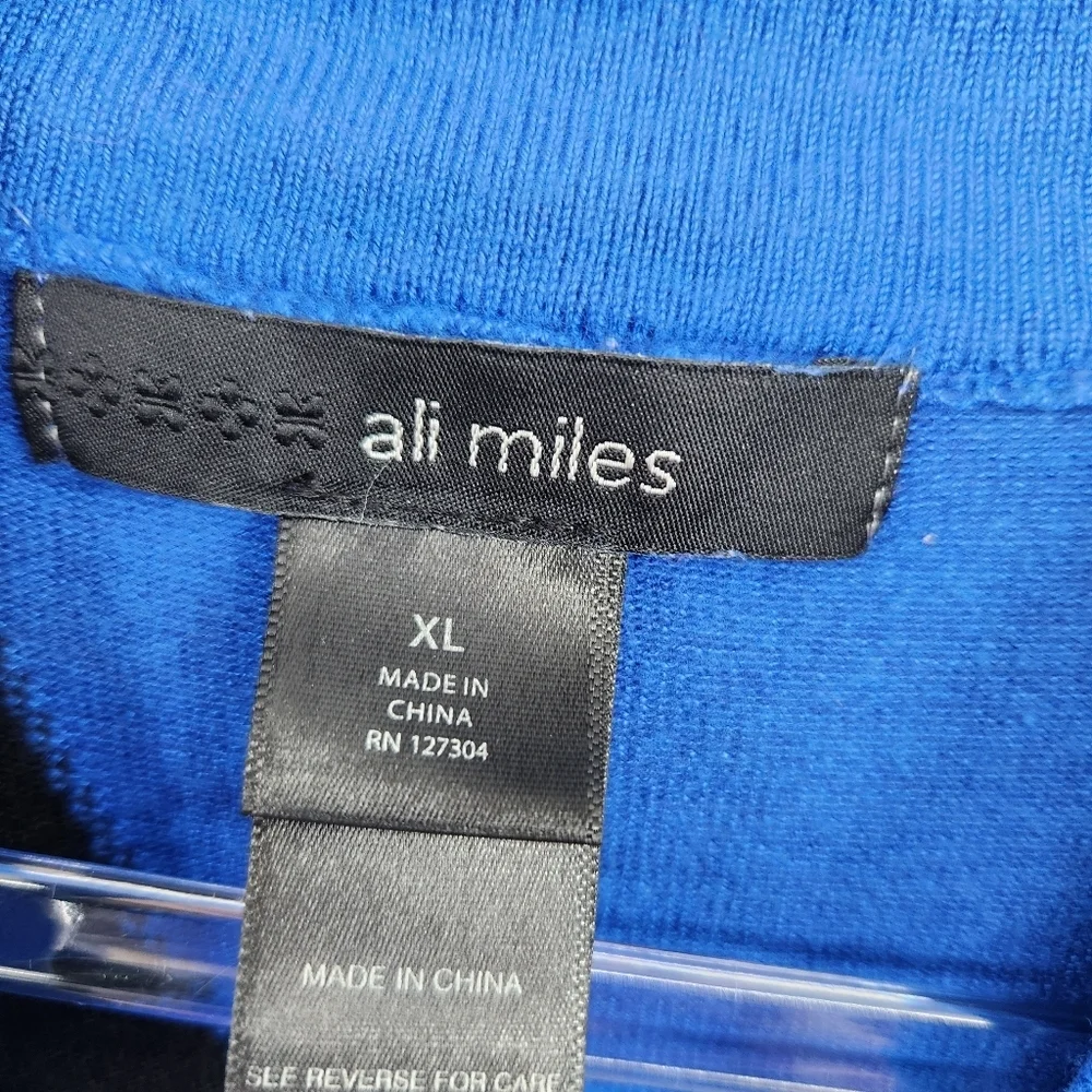 Ali Miles 3/4 Sleeve Knit Turtleneck Top Womens Size XL Black Blue Artsy